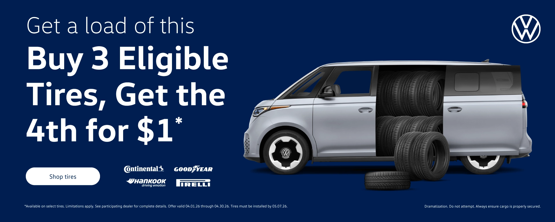 Buy 3 Eligible Tire. Get the 4th for $1* at Bommarito Volkswagen of Hazelwood in Hazelwood