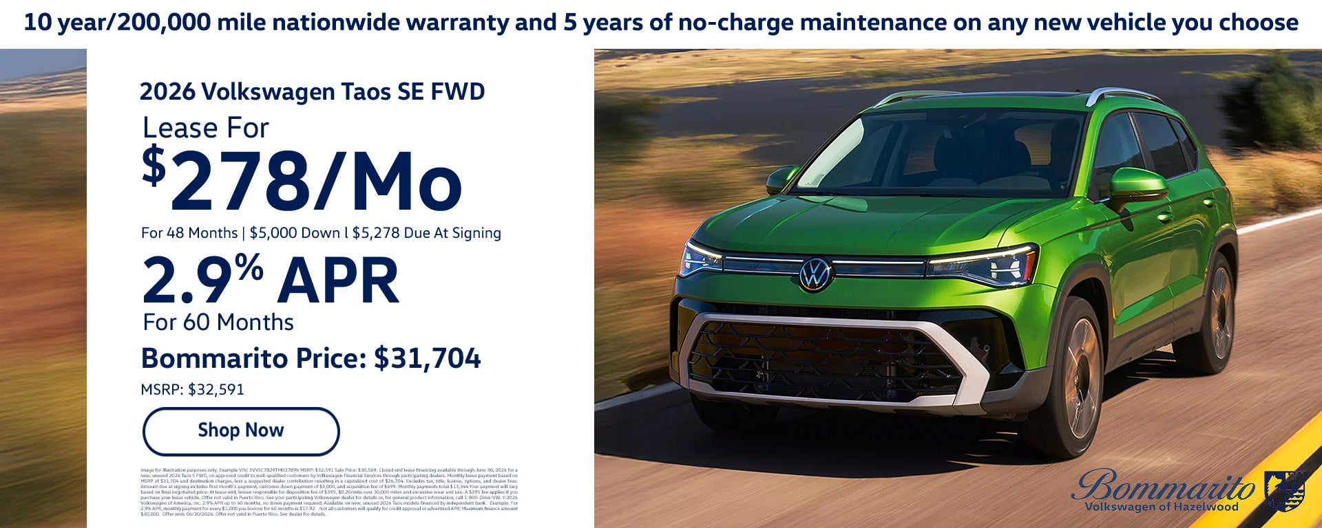 Special Offer 2026 Volksagen Taos