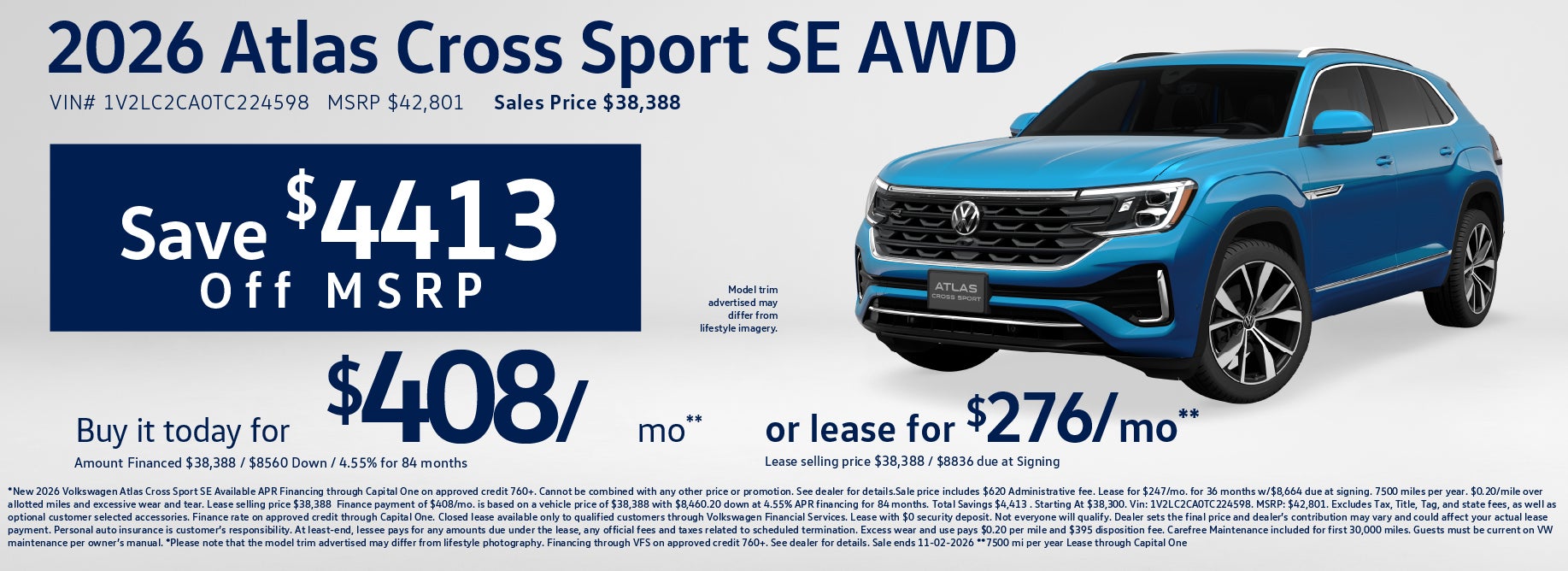 Lease a new Atlas Cross Sport SE starting at $276/mo