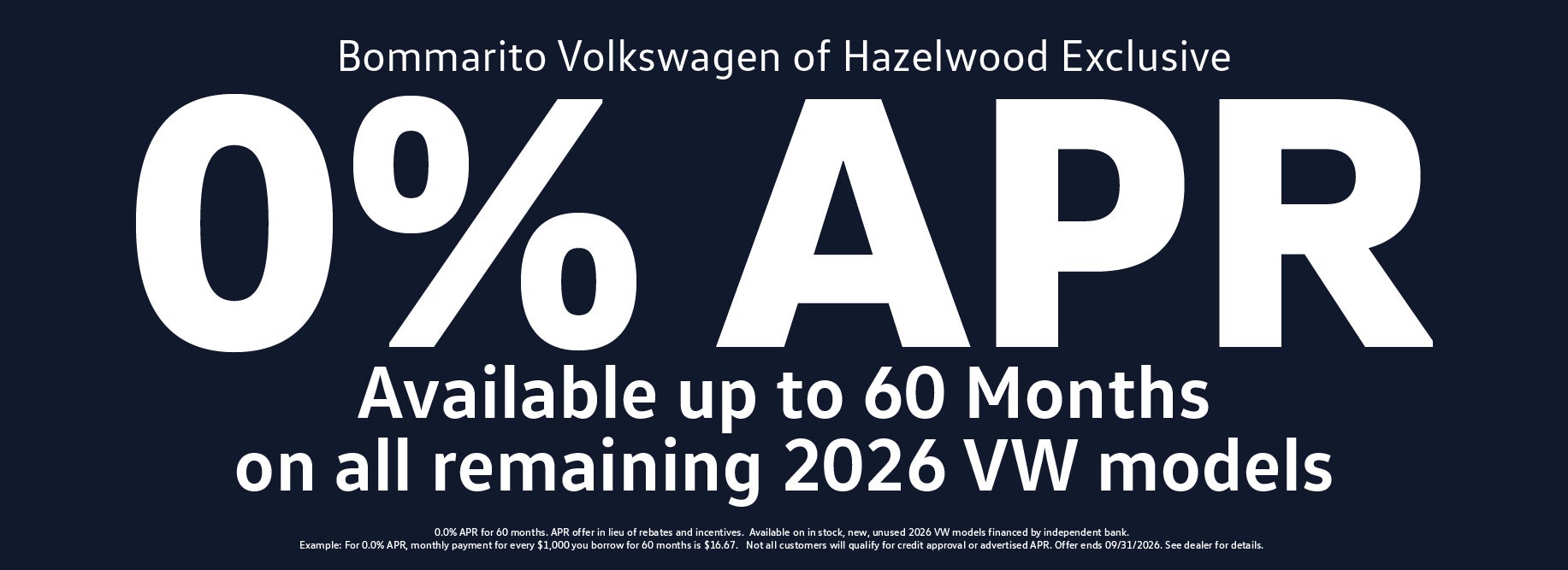 Get 0% APR on 2026 VW models at Bommarito Volkwagen