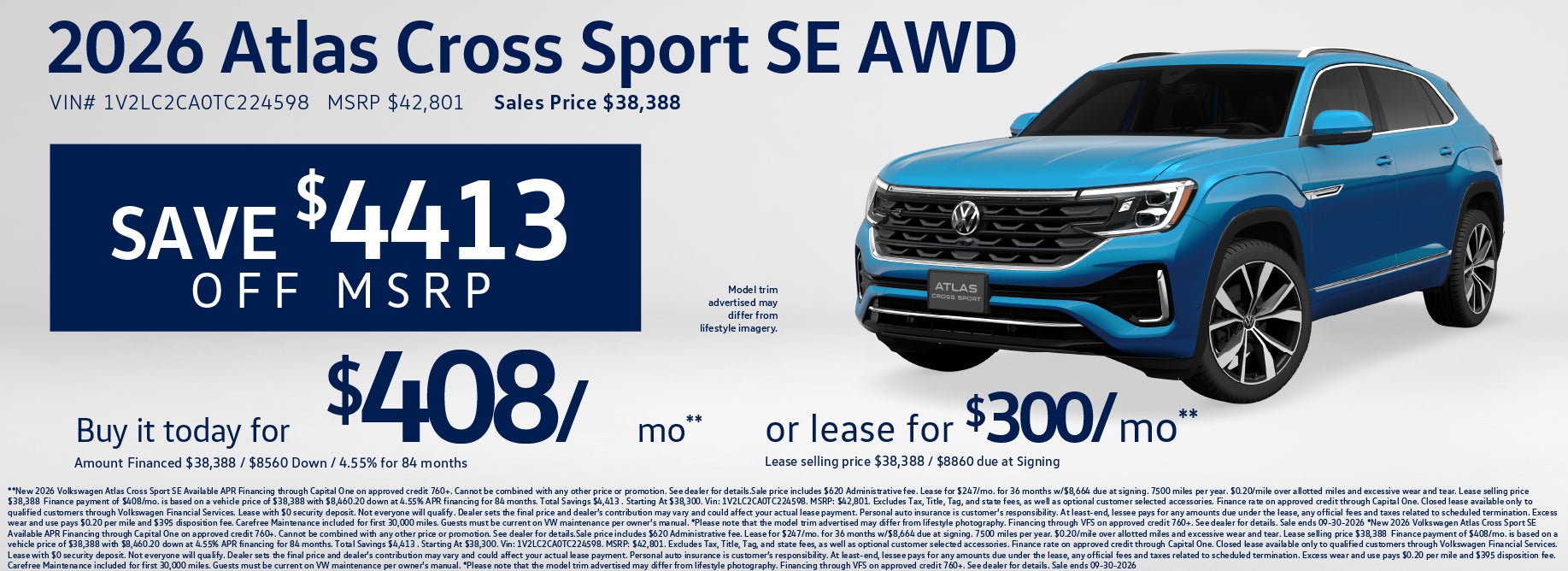 Lease a new Atlas Cross Sport SE starting at $300/mo