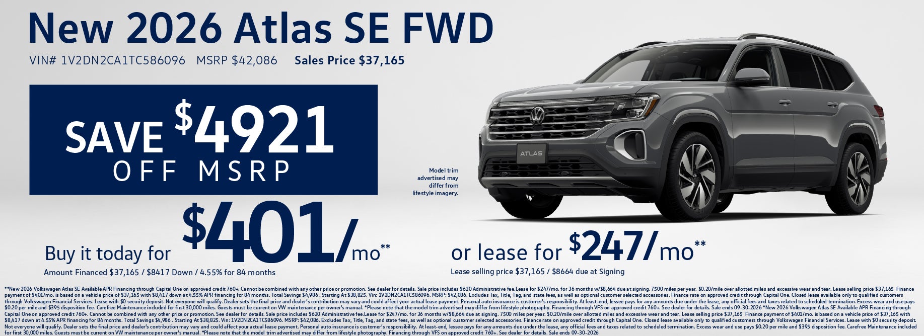 Lease a new Atlas SE starting at $247/mo