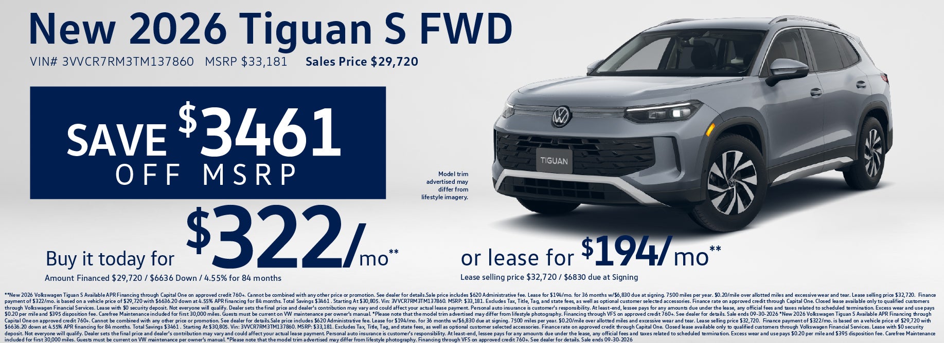 Lease a new Tiguan S starting at $194/mo