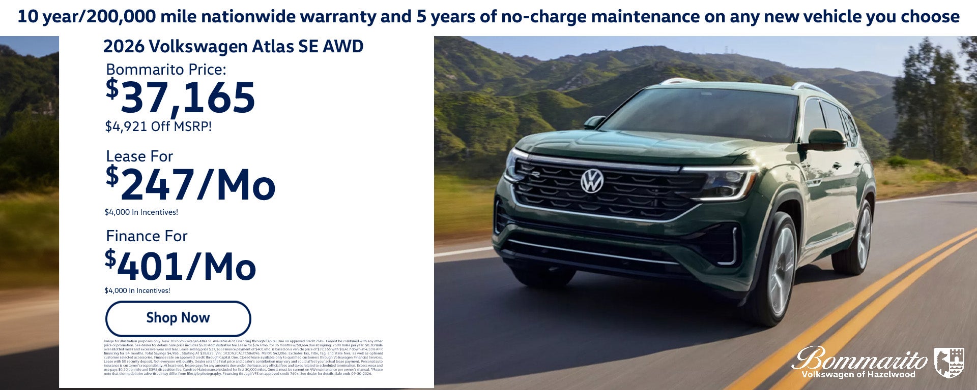 2026 Volkswagen Atlas SE deals at Bommarito Volkswagen