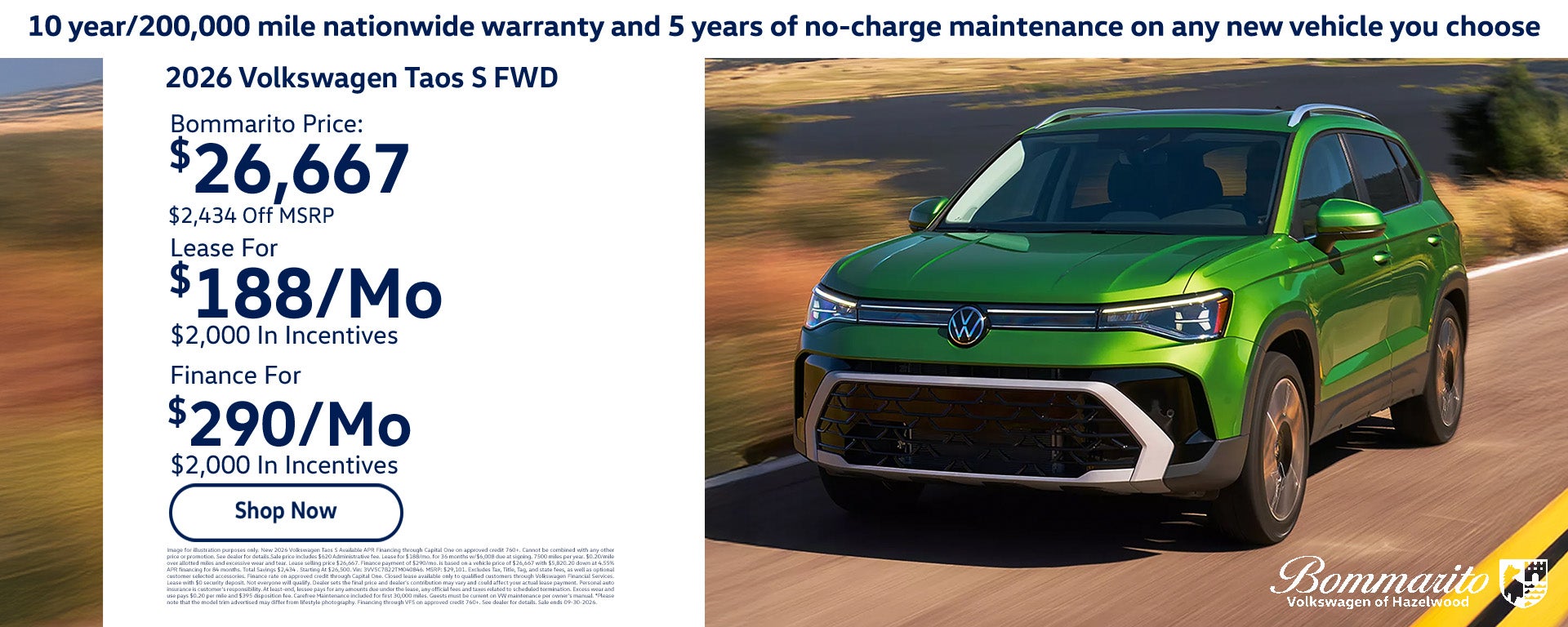 2026 Volkswagen Taos S FWD deals at Bommarito Volkswagen